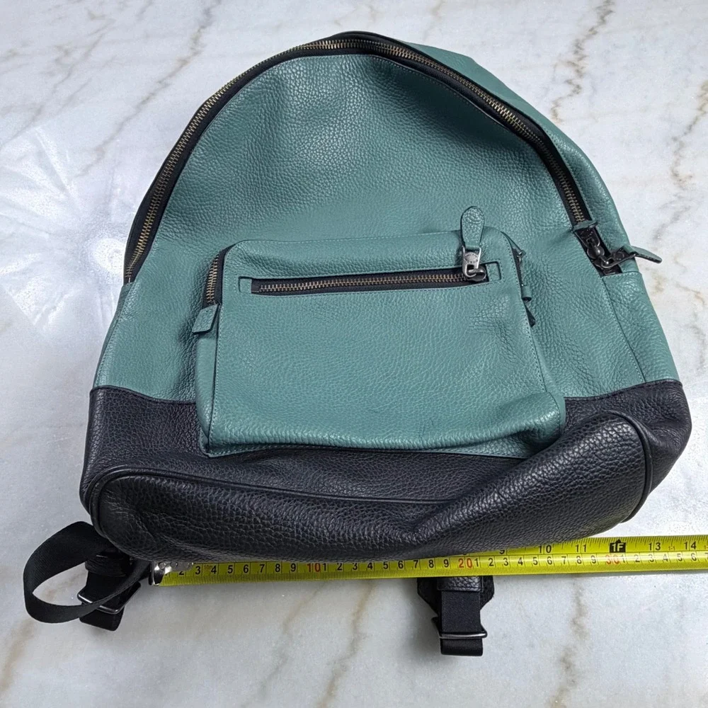 Coach West Backpack Teal Black Pebbled Leather F27287 Mens Bag